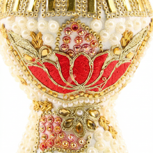 Medium White-Gold Traditional Clay Incense Burner - Red-Gold Flower