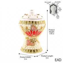 Medium White-Gold Traditional Clay Incense Burner - Red-Gold Flower