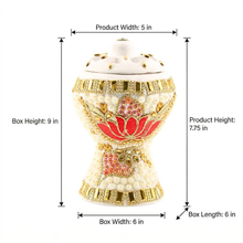 Medium White-Gold Traditional Clay Incense Burner - Red-Gold Flower