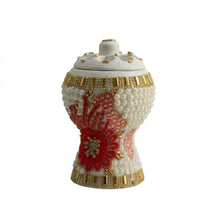 Medium White-Gold Traditional Clay Incense Burner - Red Flower