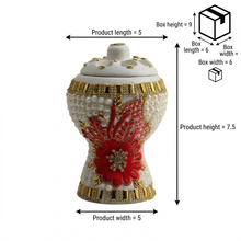 Medium White-Gold Traditional Clay Incense Burner - Red Flower