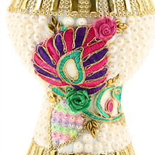Medium White-Gold Traditional Clay Incense Burner - Pink-Green Flower