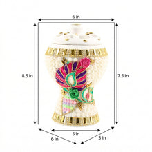Medium White-Gold Traditional Clay Incense Burner - Pink-Green Flower