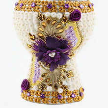 Medium White-Gold Traditional Clay Incense Burner - Purple Flower