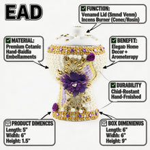 Medium White-Gold Traditional Clay Incense Burner - Purple Flower