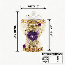 Medium White-Gold Traditional Clay Incense Burner - Purple Flower
