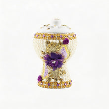 Medium White-Gold Traditional Clay Incense Burner - Purple Flower