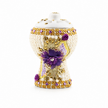 Medium White-Gold Traditional Clay Incense Burner - Purple Flower