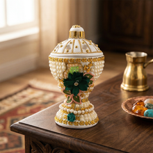 Large White-Gold Traditional Clay Incense Burner - Dark Green Design