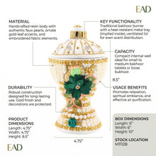 Large White-Gold Traditional Clay Incense Burner - Dark Green Design