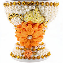 Large White-Gold Traditional Clay Incense Burner - Orange Sunflower