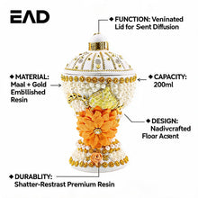 Large White-Gold Traditional Clay Incense Burner - Orange Sunflower