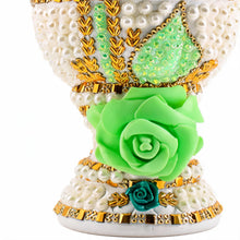 Large White-Gold Traditional Clay Incense Burner - Light Green Rose