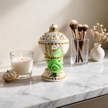 Large White-Gold Traditional Clay Incense Burner - Light Green Rose