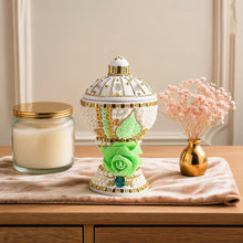 Large White-Gold Traditional Clay Incense Burner - Light Green Rose