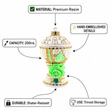 Large White-Gold Traditional Clay Incense Burner - Light Green Rose