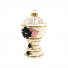 Large White-Gold Traditional Clay Incense Burner - Black-Pink Design