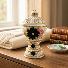 Large White-Gold Traditional Clay Incense Burner - Black-Pink Design
