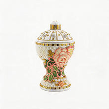 Large White-Gold Traditional Clay Incense Burner - Yellow-Green-Pink Design