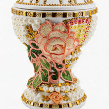 Large White-Gold Traditional Clay Incense Burner - Yellow-Green-Pink Design