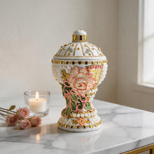 Large White-Gold Traditional Clay Incense Burner - Yellow-Green-Pink Design