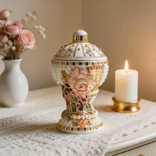 Large White-Gold Traditional Clay Incense Burner - Yellow-Green-Pink Design