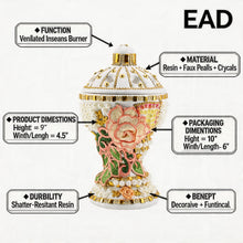 Large White-Gold Traditional Clay Incense Burner - Yellow-Green-Pink Design