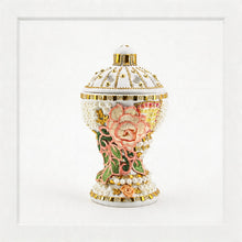 Large White-Gold Traditional Clay Incense Burner - Yellow-Green-Pink Design