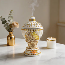 Large White-Gold Traditional Clay Incense Burner - Beige Design