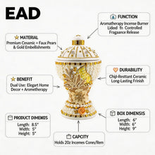 Large White-Gold Traditional Clay Incense Burner - Beige Design