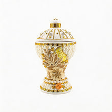 Large White-Gold Traditional Clay Incense Burner - Beige Design