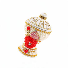 Large White & Gold Traditional Clay Incense Burner with Red Floral Design