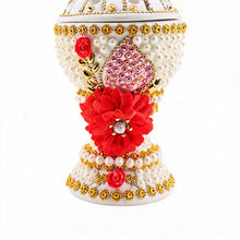 Large White & Gold Traditional Clay Incense Burner with Red Floral Design