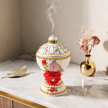 Large White & Gold Traditional Clay Incense Burner with Red Floral Design