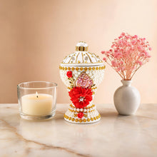 Large White & Gold Traditional Clay Incense Burner with Red Floral Design