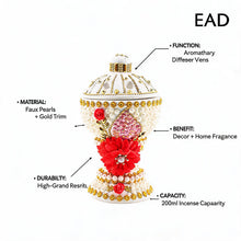 Large White & Gold Traditional Clay Incense Burner with Red Floral Design