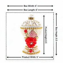 Large White & Gold Traditional Clay Incense Burner with Red Floral Design