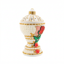 Large White-Gold Traditional Clay Incense Burner - Red Rose
