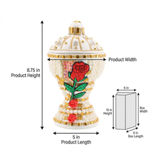 Large White-Gold Traditional Clay Incense Burner - Red Rose