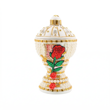 Large White-Gold Traditional Clay Incense Burner - Red Rose