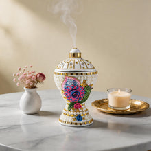 Large White-Gold Traditional Clay Incense Burner - Multi Color Design