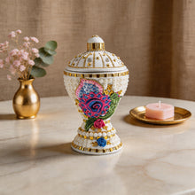 Large White-Gold Traditional Clay Incense Burner - Multi Color Design