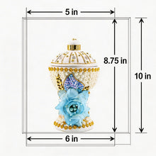Large White-Gold Traditional Clay Incense Burner - Light Blue Flower