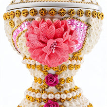 Large White-Gold Traditional Clay Incense Burner - Pink Flower