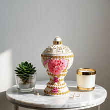 Large White-Gold Traditional Clay Incense Burner - Pink Flower