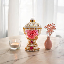 Large White-Gold Traditional Clay Incense Burner - Pink Flower