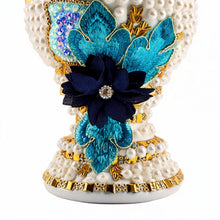 Large White-Gold Traditional Clay Incense Burner - Blue-Gold Flower