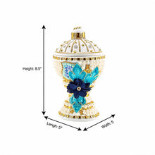 Large White-Gold Traditional Clay Incense Burner - Blue-Gold Flower