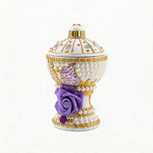 Large White-Gold Traditional Clay Incense Burner - Purple Flower