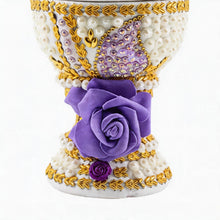 Large White-Gold Traditional Clay Incense Burner - Purple Flower